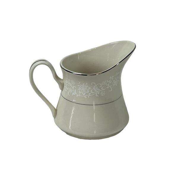 RARE Vintage Ivory Fantasy Japan China Creamer Dish Silver Trim Floral - Picture 10 of 10